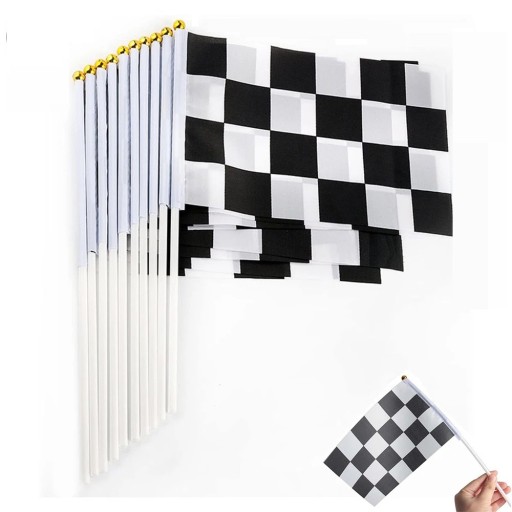10 ks Závodní šachovnicové vlaječky na tyčce 20,3 x 14,5 cm Motorsport dekorace do ruky Vlajky na závodní party narozeniny