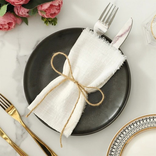 10 Pack Cotton Napkins with Fringes 32 x 32 cm 100% Cotton Solid Colour Fabric Napkins for Table Setting Boho Style