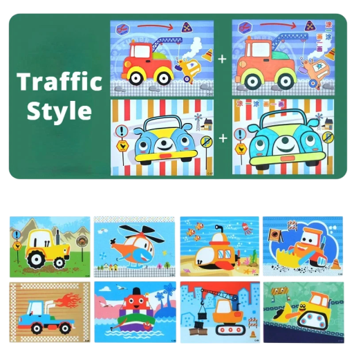 10 pcs 3D EVA Foam Sticker Puzzle Game Vehicles DIY Educational Toys for Children Creative Assembly Learning and Fun 17.5x13 cm