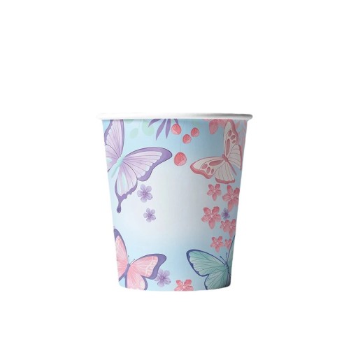 10 pcs Paper Cups 8.3 × 7.4 × 5.3 cm Butterfly and Floral Design Disposable Party Cups for Drinks Children's Birthday Celebration