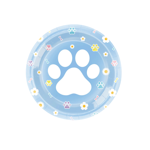 10 pcs Paper Party Plates 18 cm Plates with Paw and Flower Motif Disposable Plates for Children's Birthday Celebration Party Dining