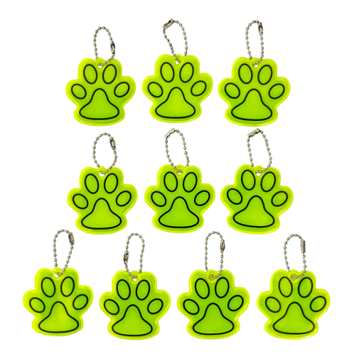 10 pcs Reflective Keyring 5 cm Cat Paw Plastic Safety Keychain Backpack Bag Set for Children and Adults