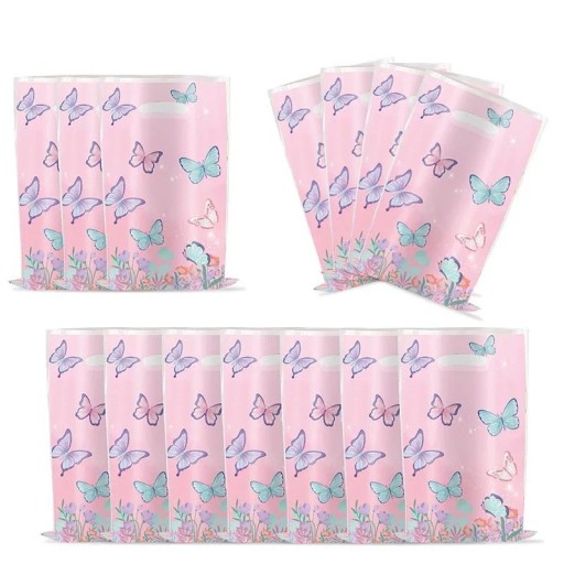 10 pcs Sacs en plastique avec des papillons Sacs cadeaux de fête pour bonbons et petits cadeaux Sacs pour invités à la fête d'anniversaire d'enfants