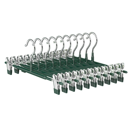 10 perchas verdes para pantalones con pinzas 31 x 13,5 cm Perchas de plástico para pantalones Percha colgante para armario Organizador de ropa