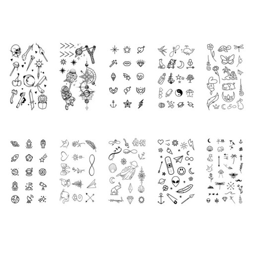 10 pezzi di adesivi temporanei per tatuaggi impermeabili motivi per le dita Fiori Animali Simboli Arte corporea minimalista per donne e uomini