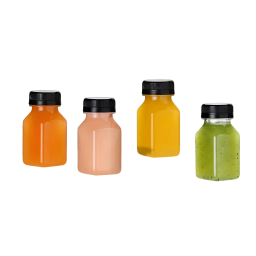 10 st plastflaskor för drycker 60 ml Plastiska genomskinliga mini flaskor med lock för juicer, smoothies och hemmagjorda drycker