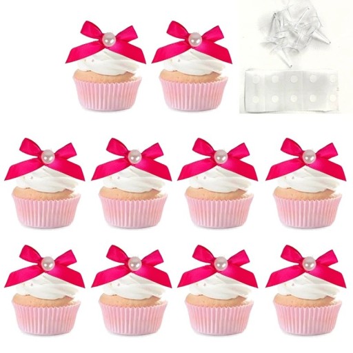 10 stk. Dekoration til cupcakes rosa stofsløjfe Kage topper dekoration til muffins fødselsdag festpynt