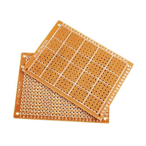 10 stk. Enkeltstående universelle ikke-lodde PCB-kredse 5 x 7 cm PCB Protoboard Tykkelse 1,6 mm Hulafstand 2,54 mm Hul 1,0 mm DIY loddesæt