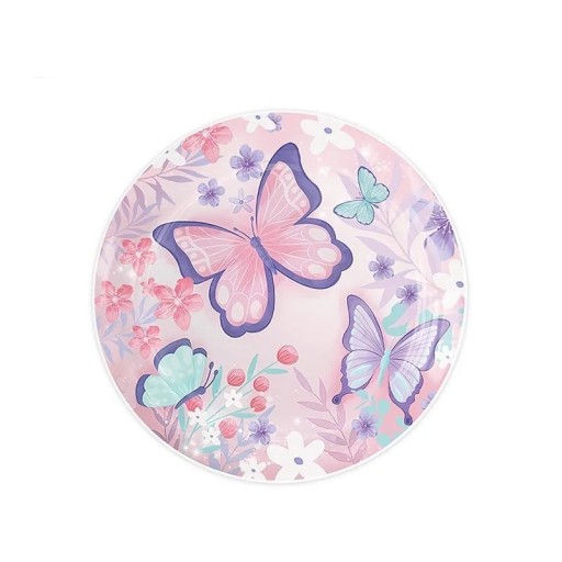 10 Stück Rosa Papierplatten 17,8 cm Schmetterlings- und Blumenmotiv Einweg-Partyplatten für Desserts, Kuchen und Snacks Kindergeburtstag