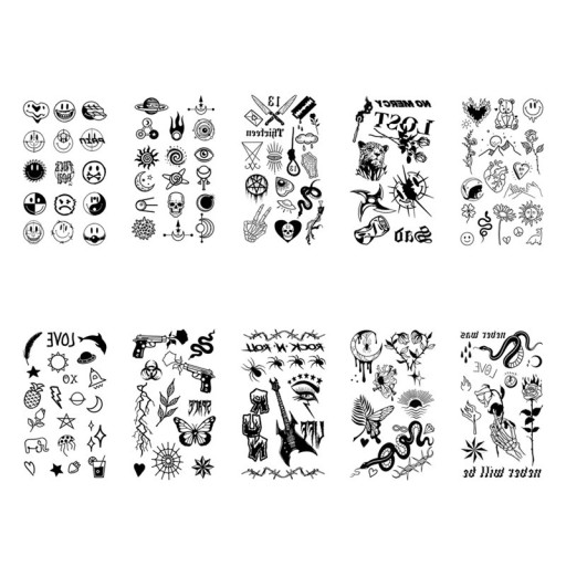 10 Stück wasserfeste temporäre Tattoo-Aufkleber mit Finger-Motiven Liebe Blume Stern Flamme Körperkunst für Frauen und Männer