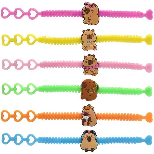 10 stuks Kinder verstelbare armbanden Capybara Kleurrijke rubberen armbanden met capybara Verschillende ontwerpen Sluiting met oogjes Feestcadeaus