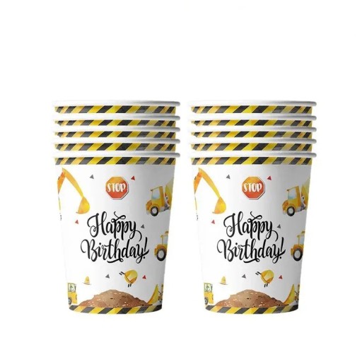 10 stuks Papieren bekers Bouwvoertuigen Happy Birthday Wegwerpbekers voor kinderverjaardagsfeestje Feestbekers voor dranken