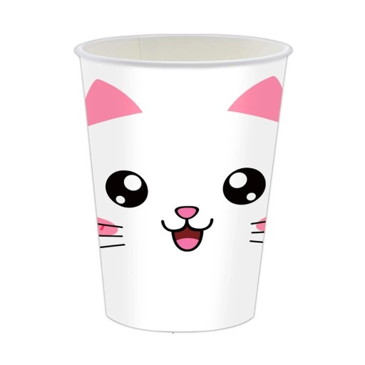 10 stuks Papieren party bekers 250 ml Witte bekers met kattengezicht Wegwerpbekers voor drankjes voor kinderfeestjes