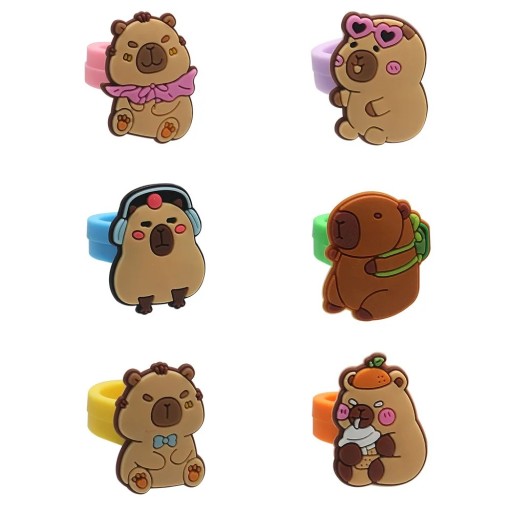 10 unidades Anéis coloridos para crianças Kapybara Anéis adoráveis com uma capivara de borracha Anéis de festa para crianças Presentes para saquinhos