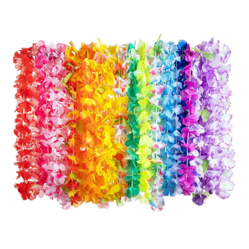 10 unidades Collar de flores hawaiano de flores artificiales alrededor del cuello Decoración de verano tropical para bodas, cumpleaños, fiestas