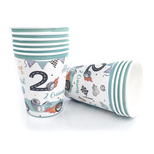 10 unidades Copos de Papel 2 Curious Cor Azul Copos de Festa para Bebidas para Festa de Aniversário Infantil Decoração Temática Two Fast