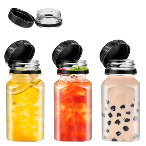 10 unidades de garrafinhas de plástico para bebidas com tampa 120 ml Garrafinhas mini transparentes para sumos, smoothies e bebidas caseiras