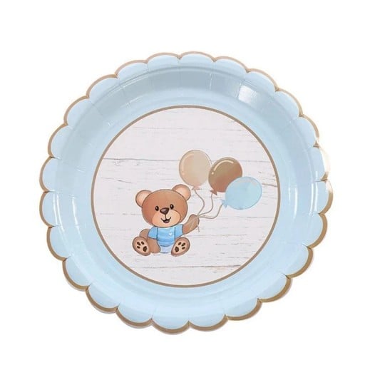 10 unidades de Platos de Papel de 23 cm con Osito y Globos Platos de Fiesta de Cumpleaños Decoración para Baby Shower Celebración Infantil y Mesa