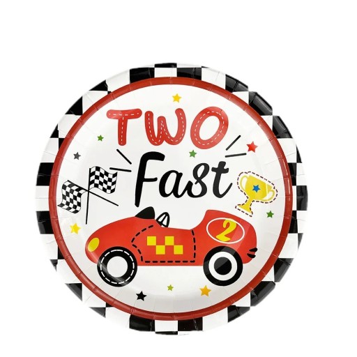 10 unidades Platos de papel 23 cm Two Fast Coche de carreras rojo Platos de cumpleaños para fiesta infantil Decoraciones de fiesta de carreras