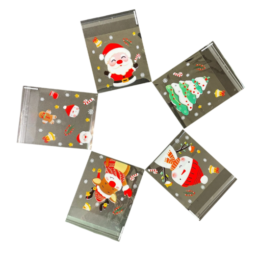 100 de bucăți Pungi de Crăciun autoînchizătoare 14 x 14 cm Pungi OPP transparente cu model de Moș Crăciun Ambalaje decorative pentru prăjituri, biscuiți, cadouri, papetărie și petreceri