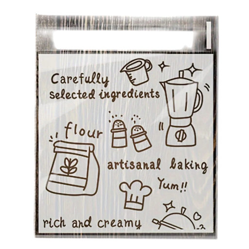 100 pcs Self-Sealing Plastic Bags 10 x 13 cm Transparent Packaging for Biscuits Sweets and Treats White Bags with Baking and Cooking Motifs Christmas Halloween Party Pack