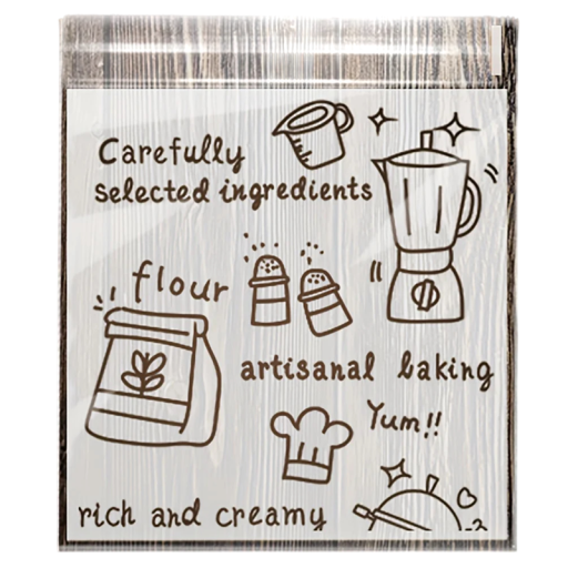 100 pcs Self-Sealing Plastic Bags 14 x 17 cm Transparent Packaging for Biscuits Sweets and Treats White Bags with Baking and Cooking Motifs Christmas Halloween Gift Packaging