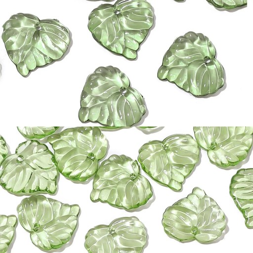 100 Stück Acrylperlen 15 × 14 mm Mini grüne Blätter Dekorative Verzierungen zur Herstellung von Halsketten, Ohrringen und Armbändern für originellen Schmuck