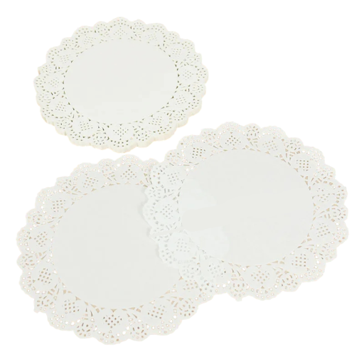 100 Stück Papier Spitzenservietten runde dekorative Unterlagen Durchmesser 190 mm papier weiße Spitzenservietten für Torten Desserts und Tischdekorationen
