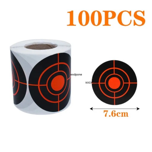 100 sztuk Samoprzylepnych papierowych tarcz 7,6 cm Okrągłe reaktywne tarcze strzeleckie na rolce Rozprysk czarny/żółty z naklejkami zasłaniającymi