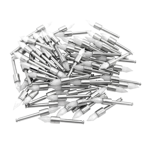100 unidades de escovas de polimento dentário descartáveis em forma de ponta com cerdas de nylon para branqueamento dos dentes e profilaxia