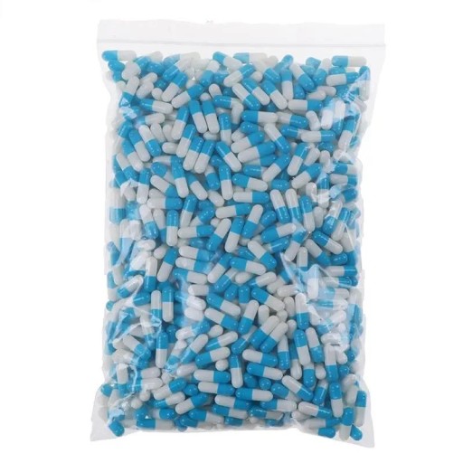 1000 st prydliga gelatin kapslar för läkemedel tvåfärgad design gelatin blå för fyllning av pulver och kosttillskott