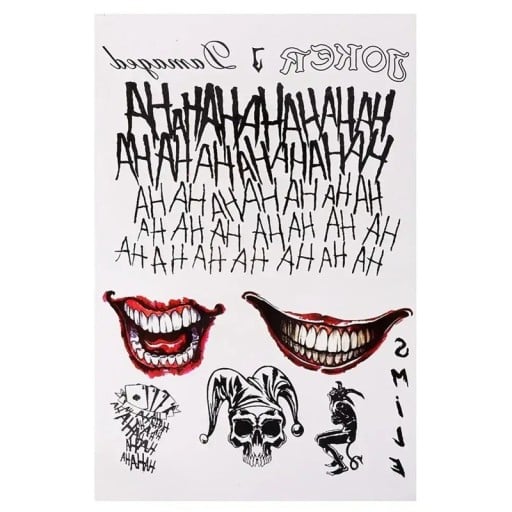 Tillfällig vattentät tatuering 20 x 29,6 cm för cosplay och fans Joker Suicide Squad Tattoo Sticker Enkel applicering