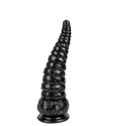 Svart gummi anal massagedildo med tentakelformad sugkopp, storlek M, 19 x 6 cm, vattentät, lätt att rengöra, diskret förpackning