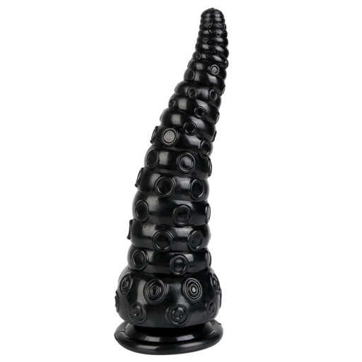 Svart gummi anal massagedildo med tentakelformad sugkopp, storlek L, 23 x 7,3 cm, vattentät, lätt att rengöra, diskret förpackning
