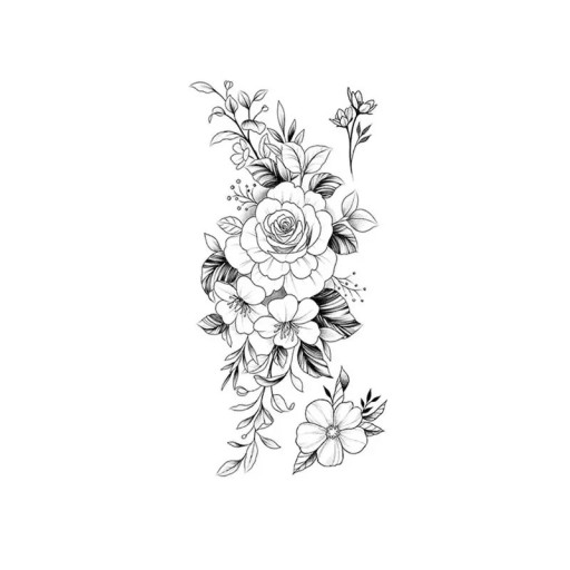 Temporär vattentät tatuering 19 cm x 9,6 cm Fin blommönster Romantisk klistermärke tatuering Elegant kroppssmycke Enkel applicering