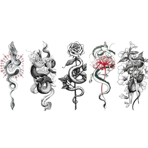 Set med 5 tillfälliga tatueringar orm kinesisk drake 21 x 11,4 cm Vattentät självhäftande tatuering Tatueringsdekal För män och kvinnor Tillfällig