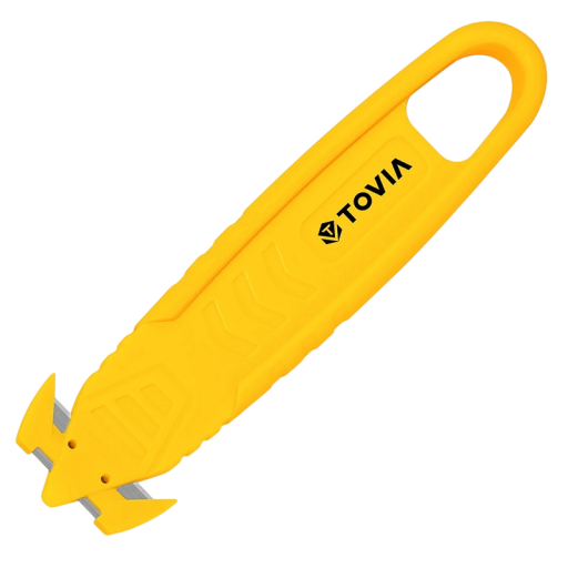 Faca de segurança para corte de caixas 14 cm Amarelo cortador ergonómico de cartão com lâmina coberta Faca de trabalho Armazém Abertura de caixas