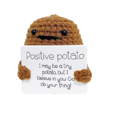 Virkad potatis 4 x 4,5 cm med en uppmuntrande inskription Handgjord talisman för positiv energi Antistressdekoration Originalpresent