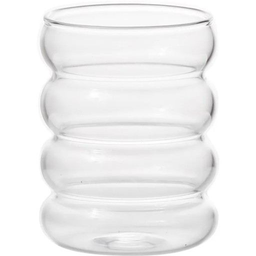 Vågigt glas glas 350 ml Transparent glas med kurvor 10 x 7,3 cm Snyggt glas för vatten, kaffe, cocktails och desserter