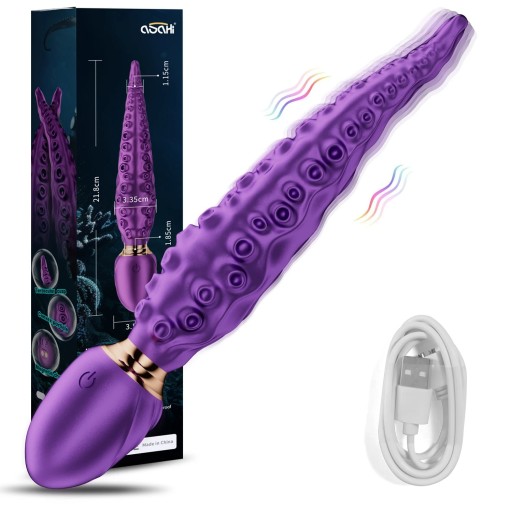 Silikon bläckfisk-formad vibrator diskret förpackning realistiskt utseende sugkopp 7 graders rotation och vibration USB-laddning