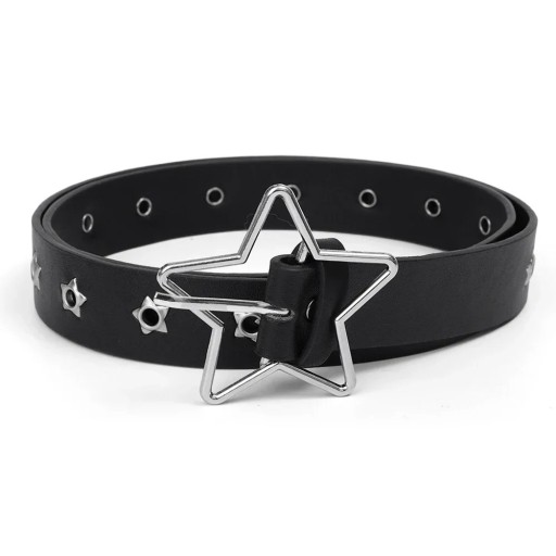 Svart nitat läderbälte 103 x 2,8 cm med stjärnformat spänne i metall Snygg rockaccessoar Modebälte med metalldetaljer