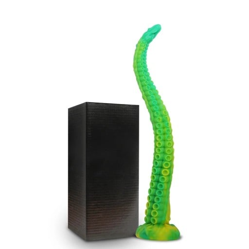 Extra lång grön buttplug i form av en bläckfisktentakel med realistisk yta, längd 51 cm, sugkopp, diskret förpackning