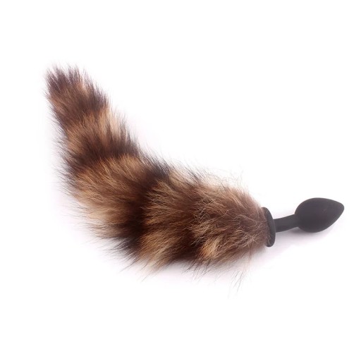 Analplugg med lurvig tvåfärgad svans för lekfullt rollspel och erotiska fantasier, svanslängd 32 cm, diskret förpackning