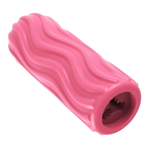 Rosa onanikopp med räfflad insida av mjukt material 11x4 cm, diskret förpackning
