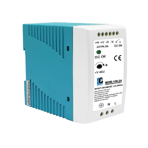 100W-os Spínóforrás DIN sínre AC 100-240V DC 24V 4A Tápegység 50/60Hz Kompakt tápegység adapter elosztóba 10x9x5,4cm