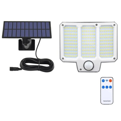 Solar utomhus vägglampa 210 LED med rörelsesensor fjärrkontroll 3 lägen IP65 vitt ljus Säkerhetsbelysning