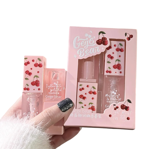 Cherry Moisturizing Lip Balm and Lip Oil Set Närande och återfuktande Naturliga ingredienser Långvarig effekt För mjuka och smidiga läppar