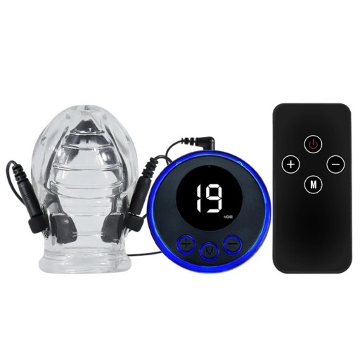Elektrosex penis ollon stimulator med fjärrkontroll och display 7,45x5 cm ledande smörjmedel krävs diskret förpackning