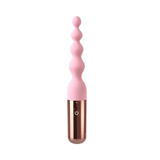Rosa vibrator i form av analpärlor, 16 cm, 10 vibrationslägen, USB-laddning, silikon, diskret förpackning