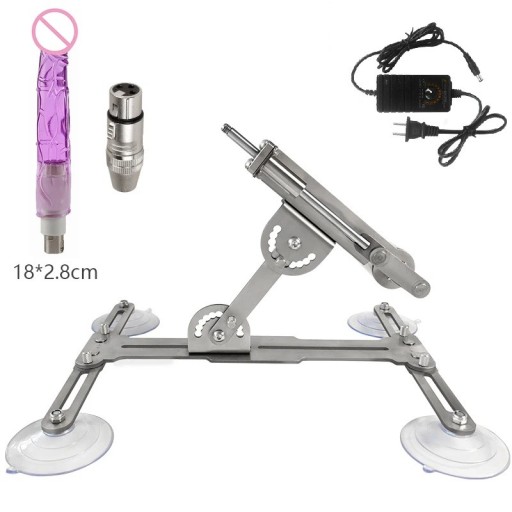 Sexsimulator i metall med 4 sugkoppar och lila realistiskt fäste 18x2,8 cm teleskopiskt rörelse 45 mm diskret förpackning